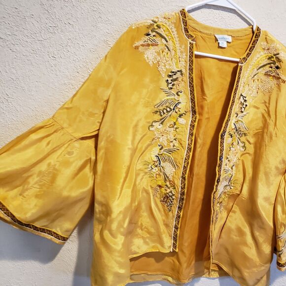 Sundance Catalog Yellow Embroidered Bird “Golden Hopes Top” Size PM $158 - Picture 6 of 11